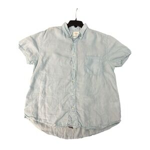 Billy Reid 100% Linen Shirt Men's XL Blue Standard Fit Short Sleeve Button HH8-7